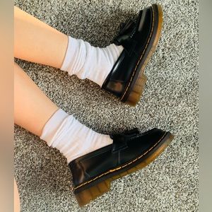 SOLD. Dr.Martens Adrian Yellow Stitch Tassel Black Loafers.Fits like a 4.5 Vegan